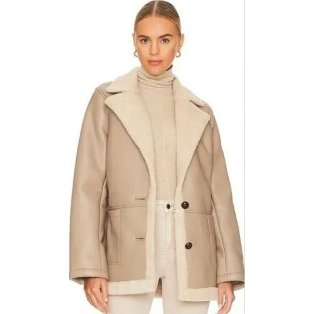 ASTR The Label Francine Faux Leather Shearling Jacket Sz XL Taupe/Cream NWT